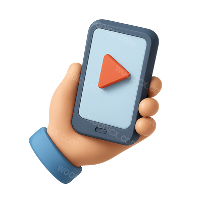3D Icon of a Hand Holding a Phone with Play Button