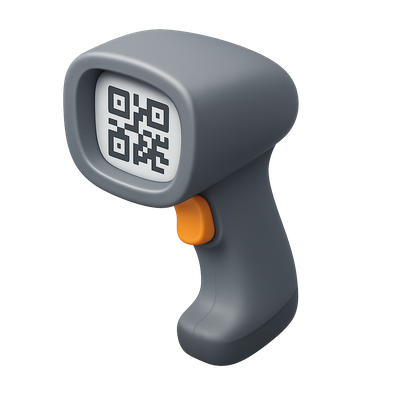 3D QR Code Scanner Gun Icon on Transparent Background