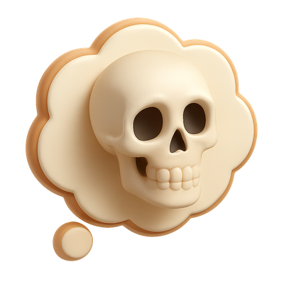 3D Skull Inside a Thought Bubble Icon