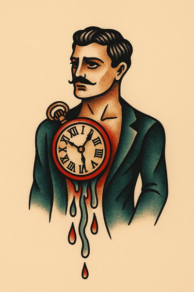 Heart Clock Tattoo Design Illustration