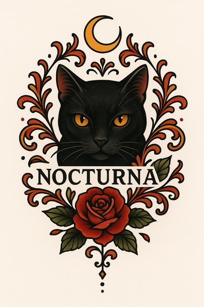 Elegant Black Cat Illustration with Floral Design