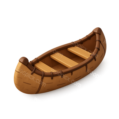 Stylized Birch Bark Canoe Icon in 3D Perspective