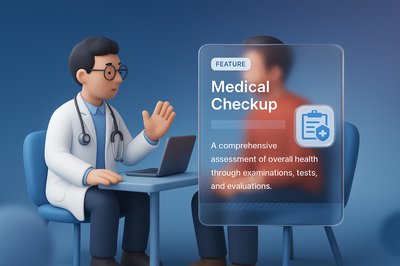 3D Medical Checkup Illustration with Doctor and Patient