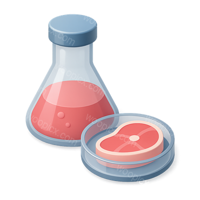 3D Lab-Grown Meat Icon with Beaker and Petri Dish