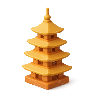 Stylized 3D Pagoda Icon with Volumetric Effect