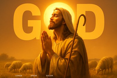 Shepherd Jesus Christ Leading Sheep in Radiant Light