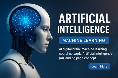 Futuristic AI Concept Illustration with Digital Brain
