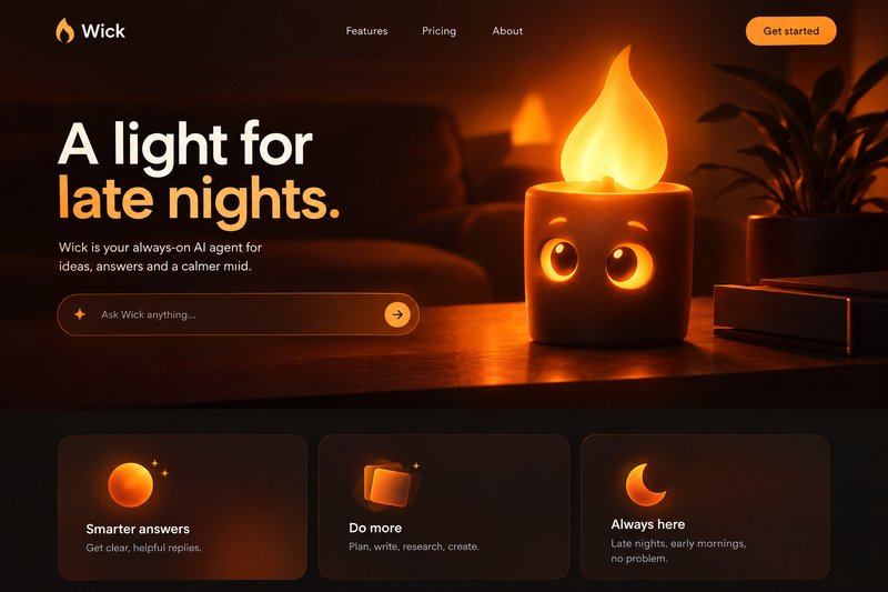 Expressive candle flame landing page