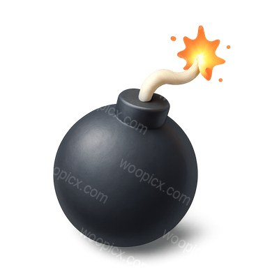 3D Bomb Icon with Spark and Fuse