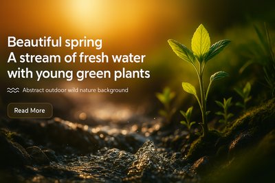 Beautiful Spring Stream with Fresh Water and Green Plants