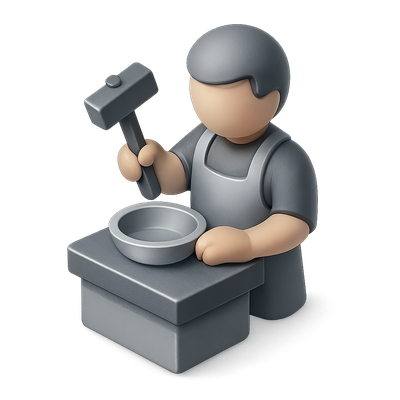3D Silversmith Icon with Hammer and Anvil in Isometric View