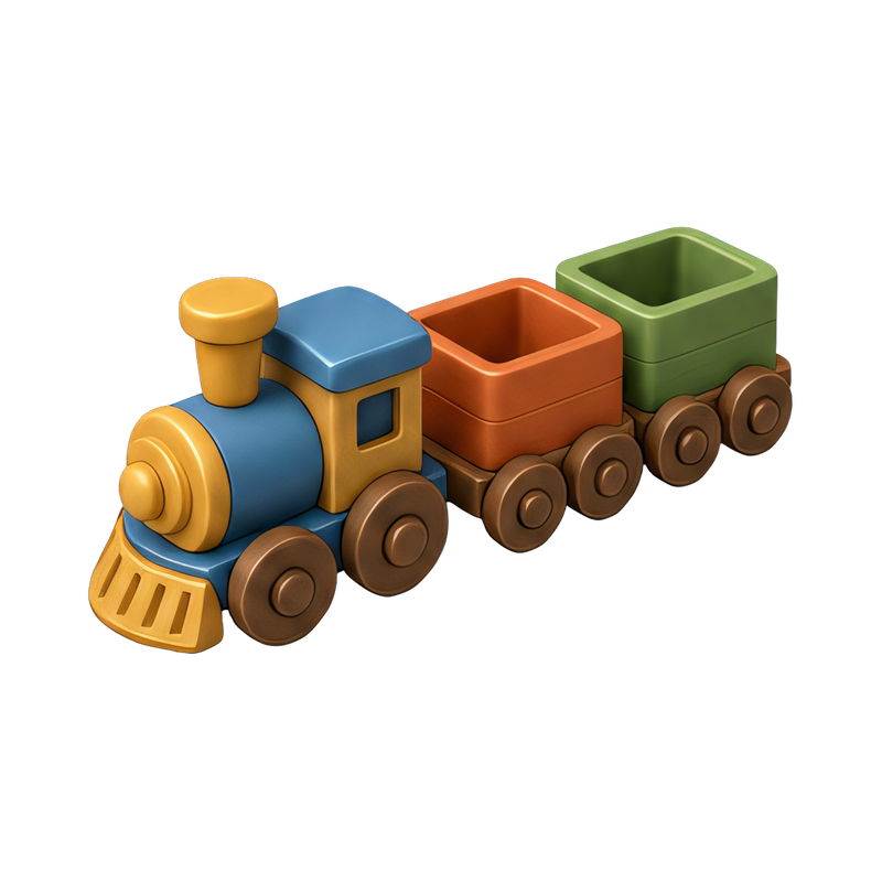 colorful wooden train with wagons