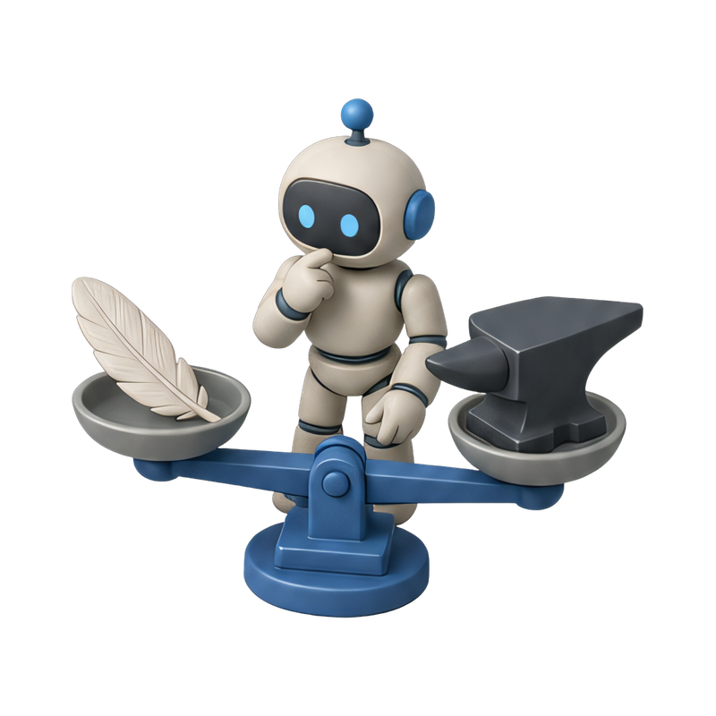robot balancing feather and anvil