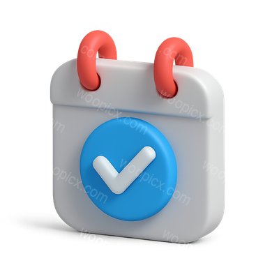 3D Calendar Icon with Checkmark in Isometric View
