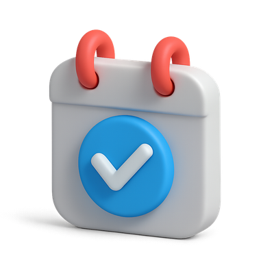 3D Calendar Icon with Checkmark in Isometric View