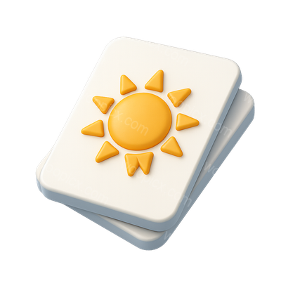 3D Sun Design Playing Card Icon with Isometric View