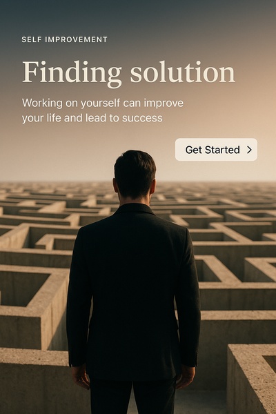 Man Silhouette in Labyrinth Symbolizing Self-Improvement Journey