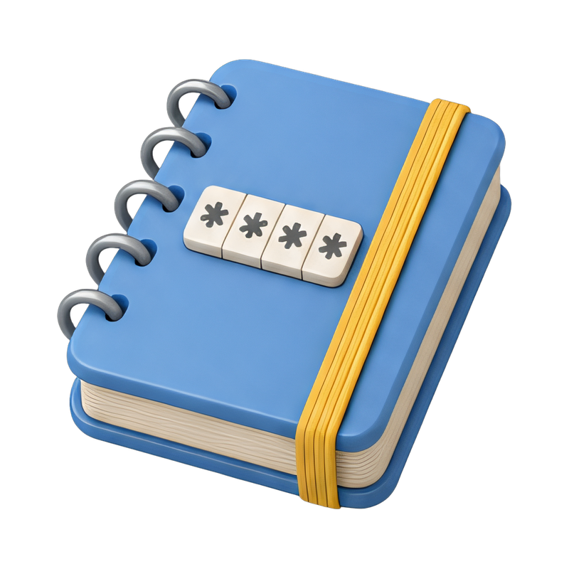 password notebook with elastic band