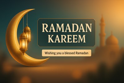 Elegant Ramadan Greeting Card with Crescent Moon and Lanterns