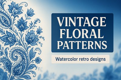 Vintage Floral Patterns Design Featuring Watercolor Style
