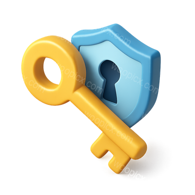 3D Key Icon with Security Shield Design