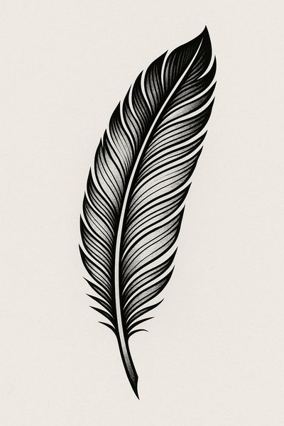 Elegant Black Feather Illustration with Intricate Details