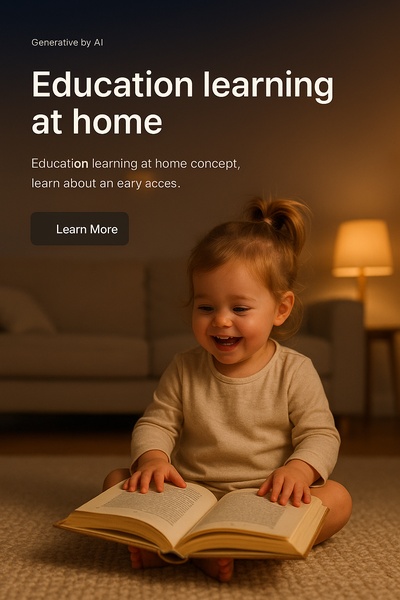 Cute Baby Girl Reading a Book in Cozy Living Room