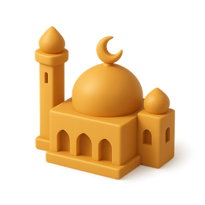 Stylized 3D Mosque Icon in Isometric View