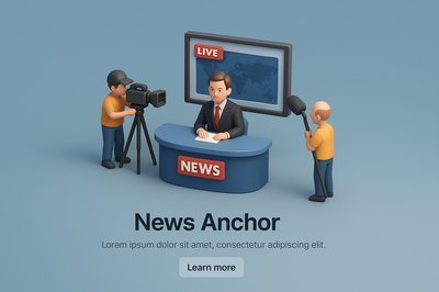 3D Scene of a News Anchor with Live Broadcast Elements