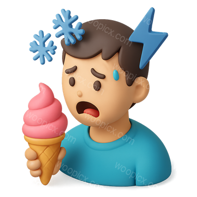 3D Brain Freeze Icon with Ice Cream Cone