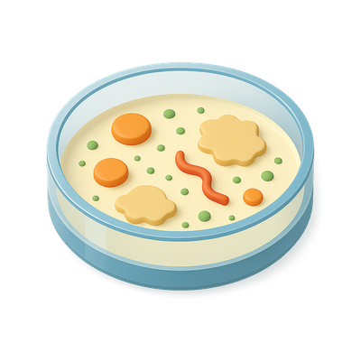 3D Petri Dish Icon with Microbial Culture Elements