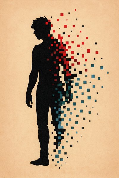 Pixelated Silhouette Tattoo Design with Colorful Details