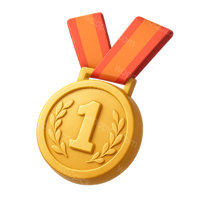 3D Gold Medal Icon with Number One Design