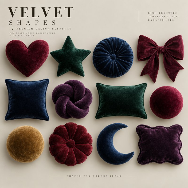 Velvet fabric 3D design elements