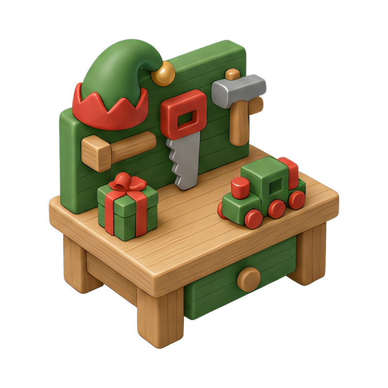 cozy elf workshop bench