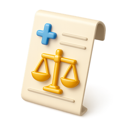 3D Icon of Legal Scales on Document Background
