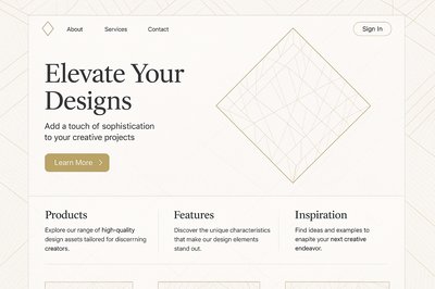 Elegant Landing Page Design with Gold and White Geometry