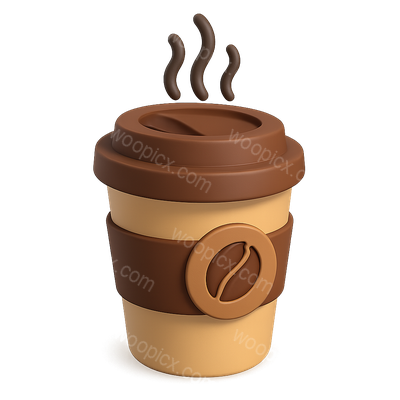 Stylish 3D Coffee Cup Icon with Steam and Isometric Design