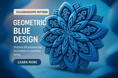 Stylized 3D Geometric Blue Design with Ornamental Pattern