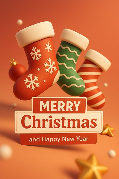 Festive 3D Christmas Stockings with Cheerful Greeting