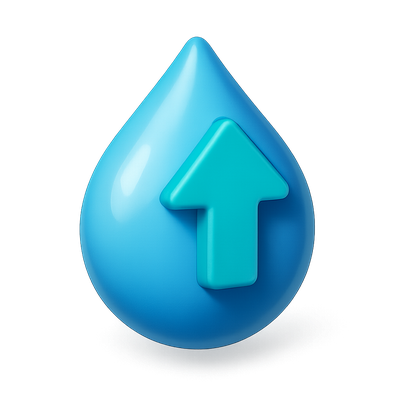 3D Water Drop Icon with Upward Arrow Design