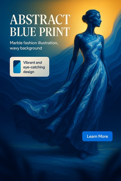 Vibrant Fashion Illustration with Abstract Blue Design