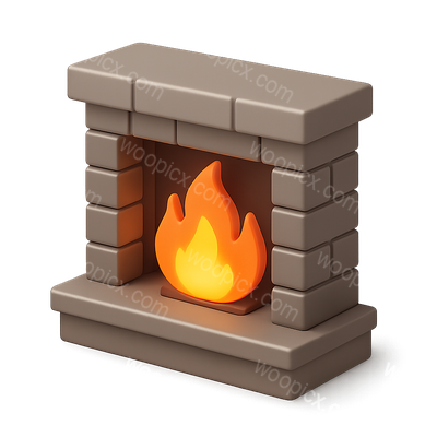 Stylized 3D Fireplace Icon for Cozy Atmosphere