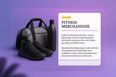 Stylish Fitness Merchandise Showcase with Features Description
