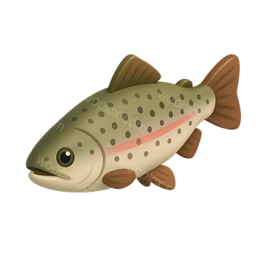 Stylized 3D Trout Icon with Isometric View