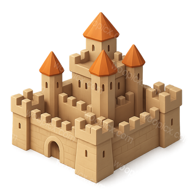 Isometric 3D Citadel Icon with Fortified Towers