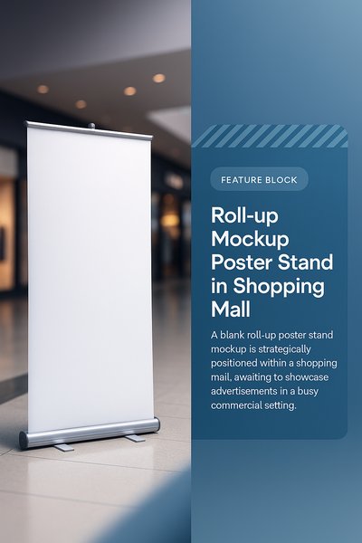 Roll-Up Mockup Poster Stand in Shopping Mall Environment
