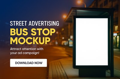 Nighttime Billboard Bus Stop Mockup for Street Advertising