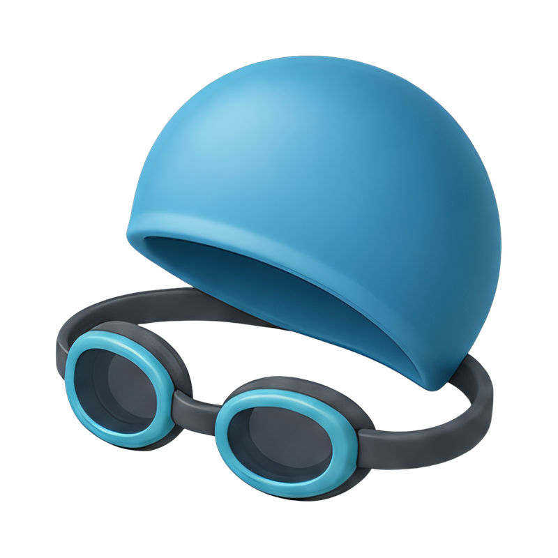 swim cap and goggles setup