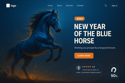 New Year of the Blue Horse Landing Page Design